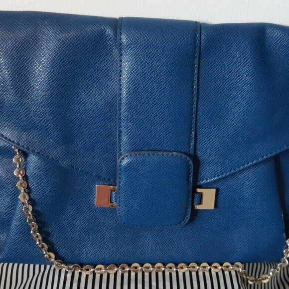 IVANKA TRUMP clutch envelope shoulder purse chain link strap mock croc blue - Picture 3 of 8